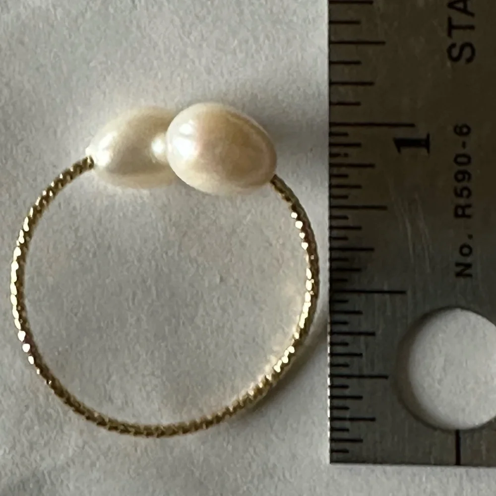 AAA 6mm Wide White Cultured Pearl Ring - 14K YG Plate - Adjustable Sizing